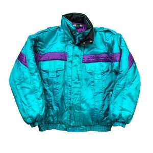 Mixed Blues Vintage 80s Nylon Teal & Purple Bomber Jacket Womens S